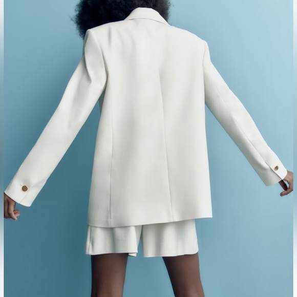 NWT ZARA BLAZER WITH PATCH POCKETS OYSTER WHITE SIZE S NWT - Picture 5 of 9